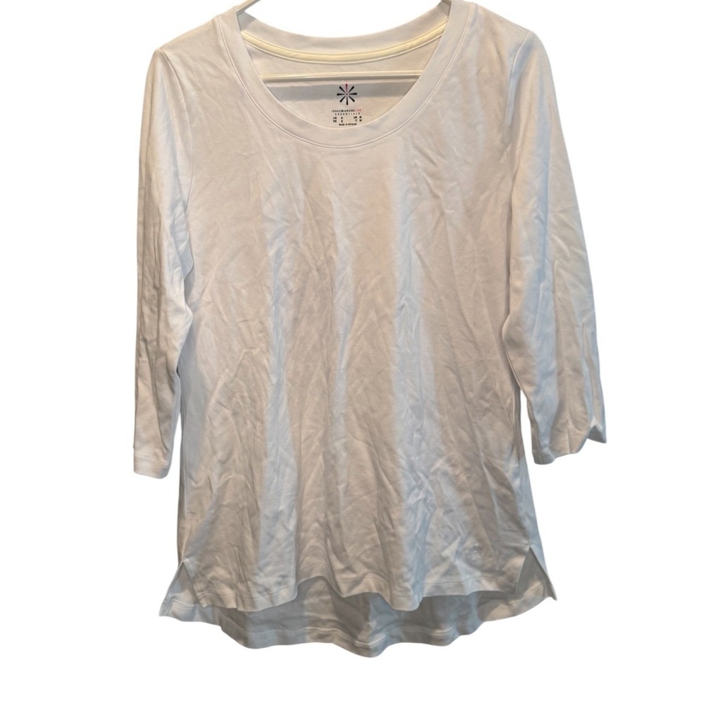 Isaac Mizrahi Live Women White T-Shirt 3/4 Sleeve Pima Cotton Scoop Neck S